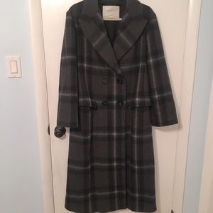 Zara Long Grey Studio Plaid Coat